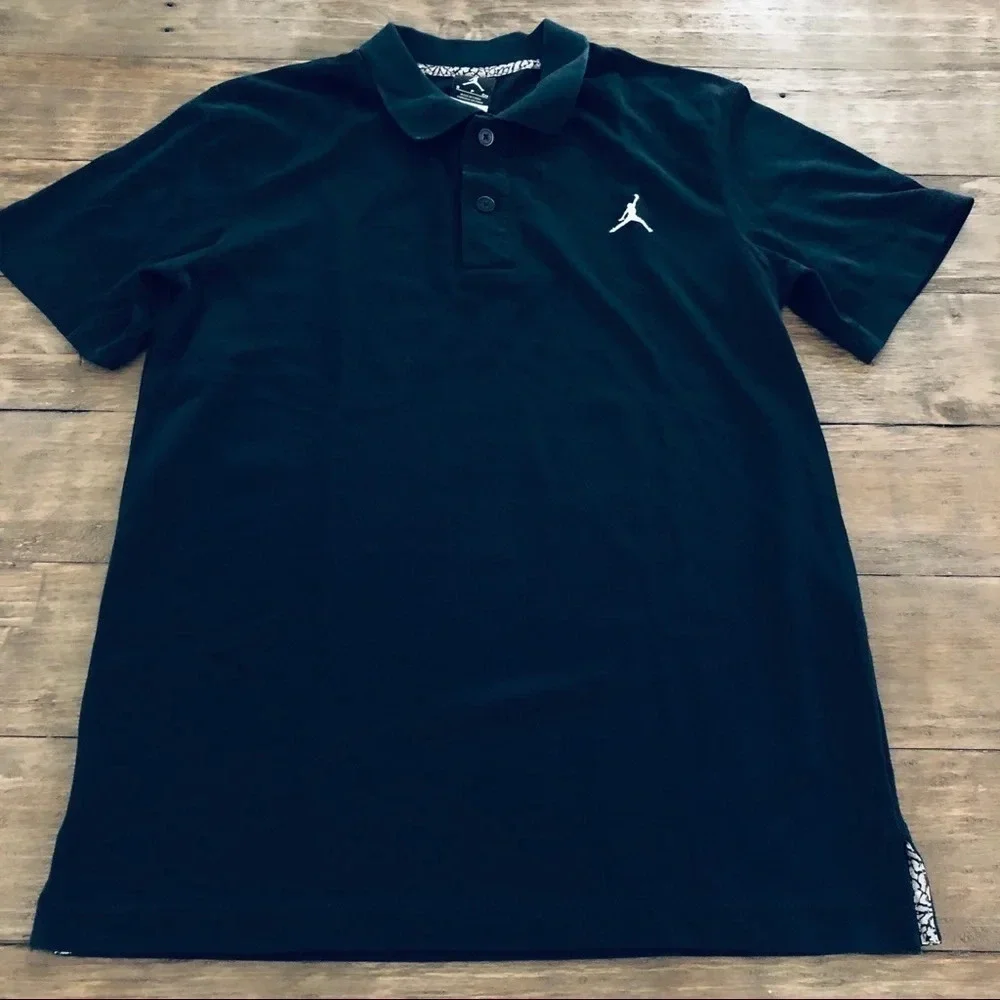 Nike Air Jordan Solid Black Dr Fit Polo Shirt S